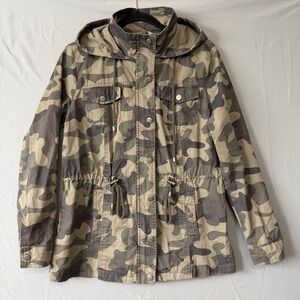 Tattoo Womens Camo Hooded Utility Jacket Size M Cotton Chore Coat Gorpcore
